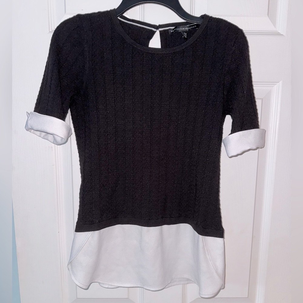 White House Black Market Layered Hem Blouse | Black & White | Size Small